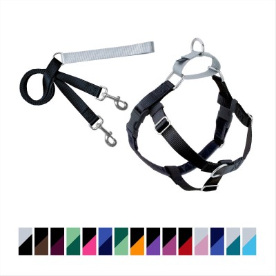 2 Hounds Design Dog Harness & Leash - Freedom No Pull, Combo Black-5/8-in, 20" - 24"