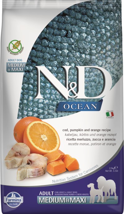Farmina N&D Ocean Dry Dog Food - Cod, Pumpkin, & Orange Med/Max Adult