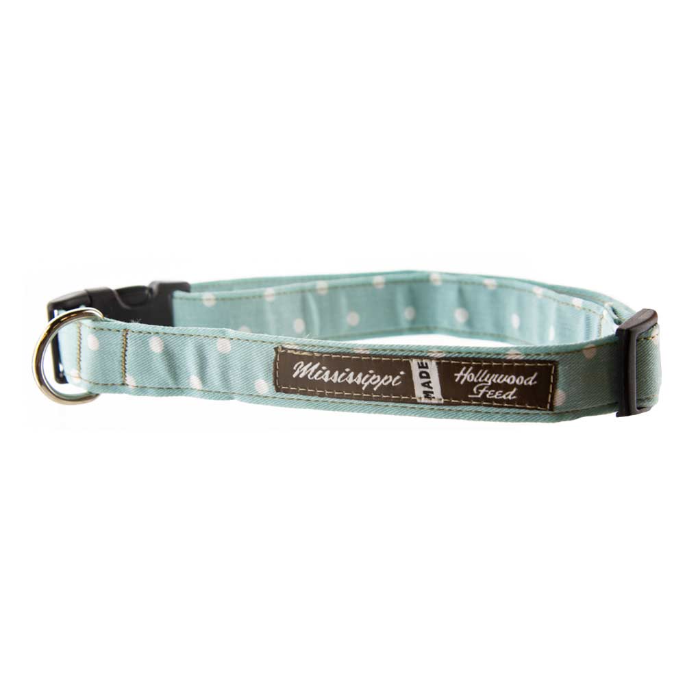Hollywood Feed Mississippi Made Dog Collar - Turquoise Mini Dots
