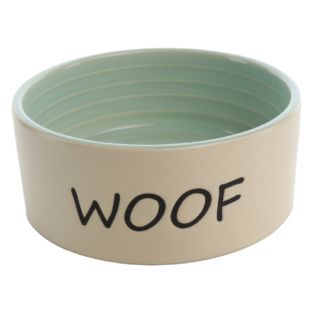 Ethical Dog Bowl - Ceramic Woof Green