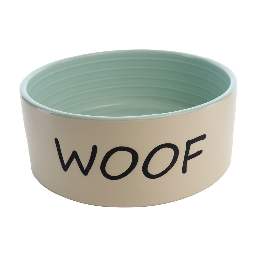 Ethical Dog Bowl - Ceramic Woof Green