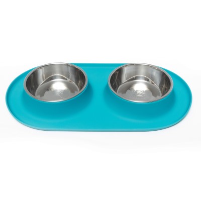 Messy Mutts Double Feeder - Blue