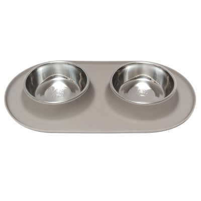 Messy Mutts Double Feeder - Grey