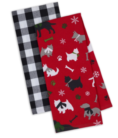 Design Imports Dish Towel Set - Christmas Dogs Silhouette