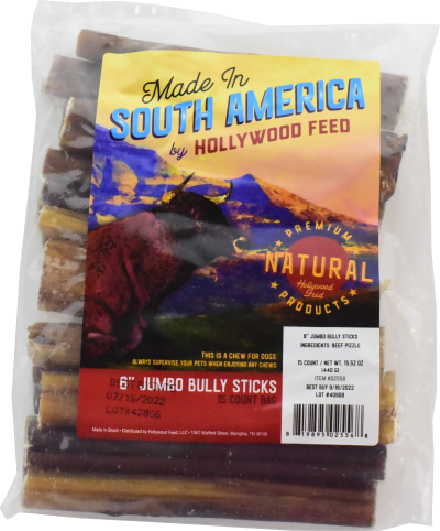 Hollywood Feed Made In South America Dog Chew - Jumbo Bully Stick - 6 inch-15 count