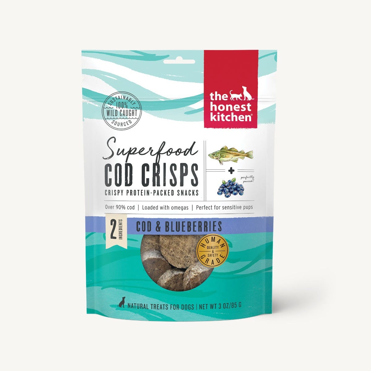 Honest Kitchen Dog Treats - Super Crisps - Cod & Blueberry
