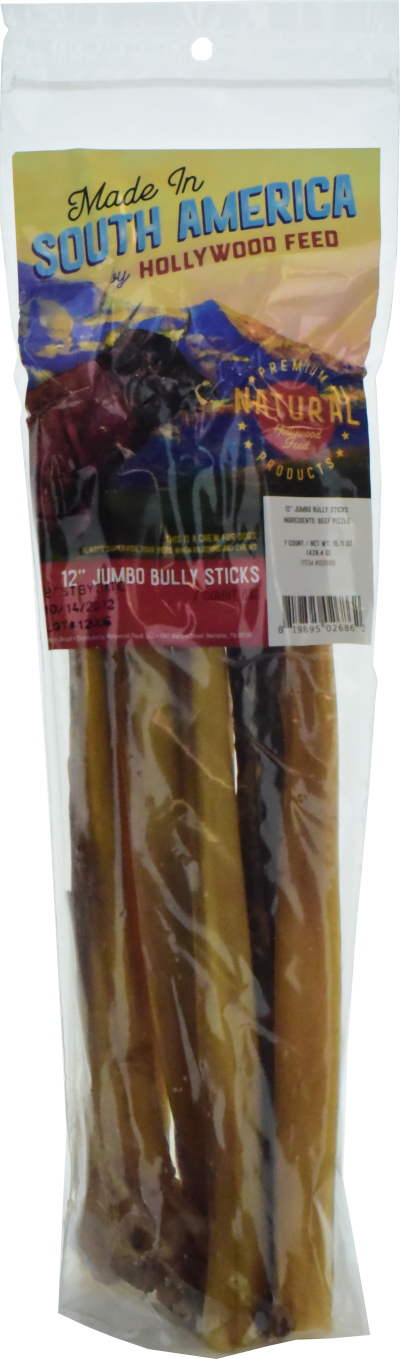 Made In South America Dog Chew - Jumbo Bully Stick - 12 inch-7 count