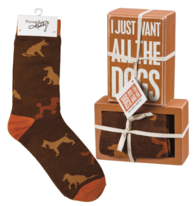 Primitives By Kathy Sign & Sock Set - All the Dogs