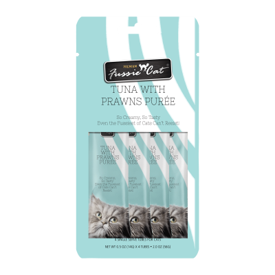 Fussie Cat Puree Cat Treat - Tuna & Prawns-2.0 oz - 4 Pack