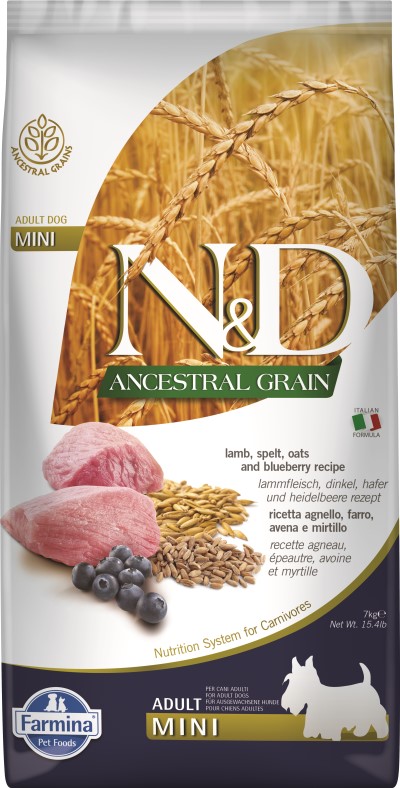 Farmina N&D Ancestral Grain Dry Dog Food - Lamb & Blueberry Mini Adult