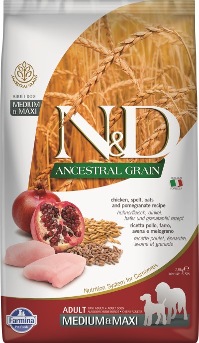Farmina N&D Ancestral Grain Dry Dog Food - Chicken & Pomegranate Med/Maxi Adult