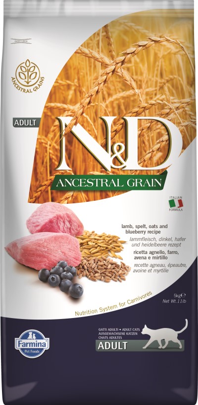 Farmina N&D Ancestral Grain Dry Cat Food - Lamb & Blueberry Adult