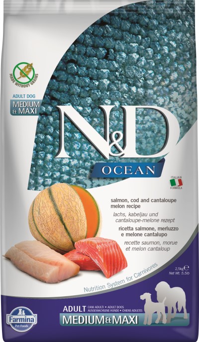 Farmina N&D Ocean Dry Dog Food - Salmon, Cod, & Cantaloupe Med/Maxi Adult