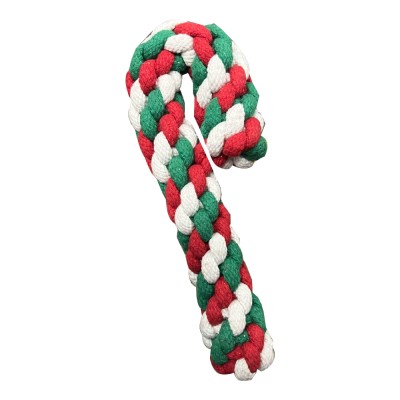 HuggleHounds Dog Toy - Christmas Cotton Rope Candy Cane Red, White, & Green