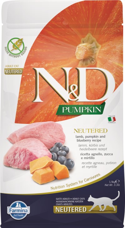 Farmina N&D Pumpkin Dry Cat Food - Lamb, Pumpkin, & Blueberry Neutered Cat