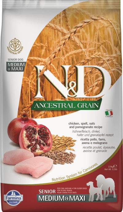 Farmina N&D Ancestral Grain Dry Dog Food - Chicken & Pomegranate Med/Maxi Senior