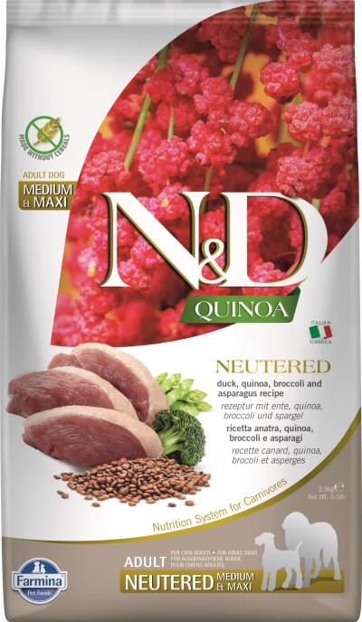 Farmina N&D Quinoa Dry Dog Food - Duck, Broccoli, & Asparagus Neutered Med/Maxi