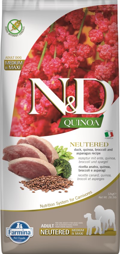 Farmina N&D Quinoa Dry Dog Food - Duck, Broccoli, & Asparagus Neutered Med/Maxi