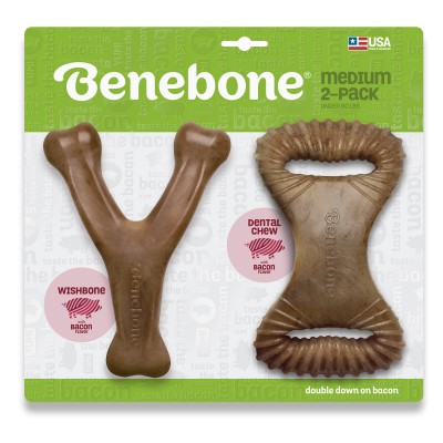 Benebone Dog Chew Toy - Bacon Dental Chew & Wishbone