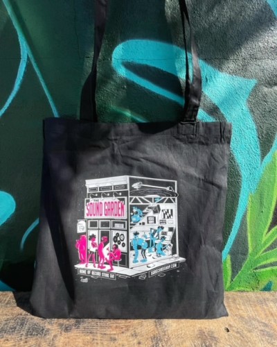 Baltimore Record Shop Totebag/Blue / Pink / White@Design by Devin Watson (Eyeball Fortress)