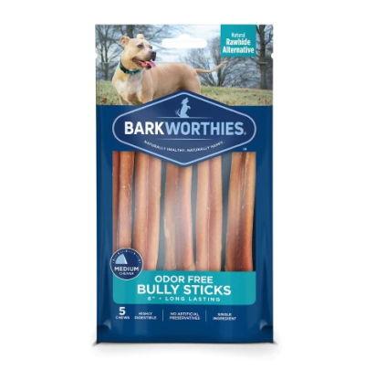 Barkworthies Odor Free Bully Sticks, 6 inch-5 Pack