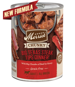Merrick Grain Free Chunky Big Texas Steak Tips Dinner in Gravy Canned Dog Food