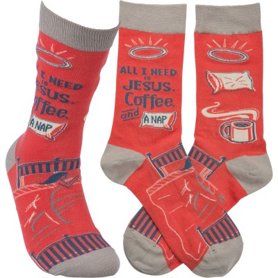 Primitives by Kathy Socks-All I Need is Jesus, Coffee, and a Nap