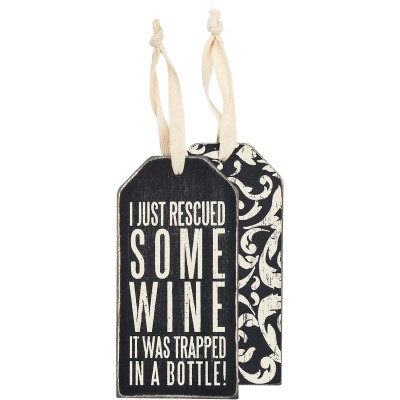 Primitives by Kathy Bottle Tag-I Just Rescued Some Wine
