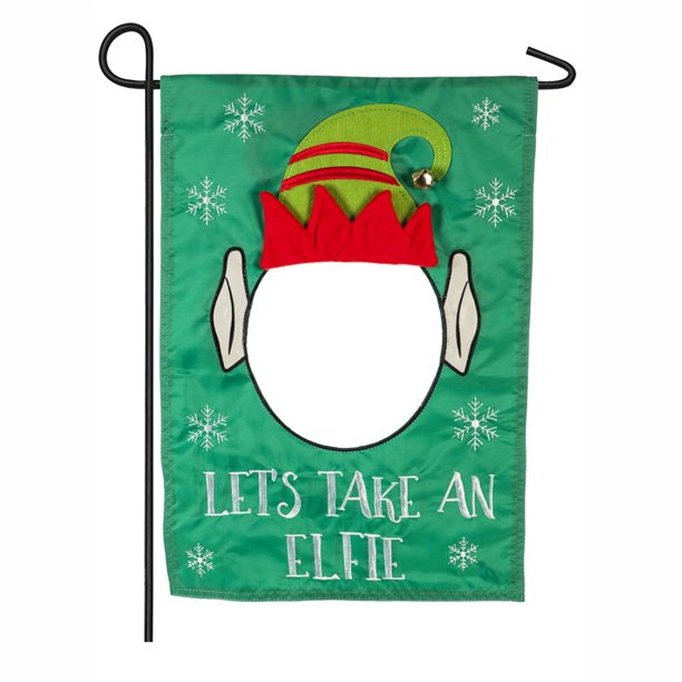 Evergreen Let's Take an Elfie Christmas Garden Flag
