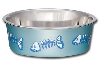 Bella Bowls® Fish Skeleton Design - Metallic Ocean Blue Cat Dish