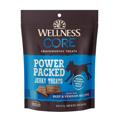 Wellness CORE Power Packed Jerky Treats Grain Free Beef & Venison Recipe for Dogs