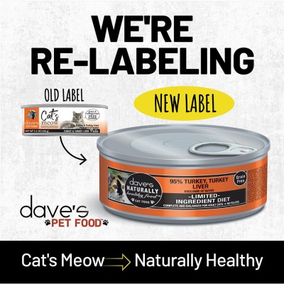 Dave's Pet Food Naturally Healthy 95% Turkey & Turkey Liver Paté Canned Cat Food