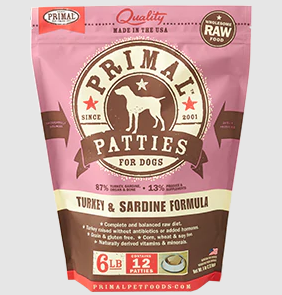 Primal Canine Raw Frozen Patties-Turkey & Sardine Formula