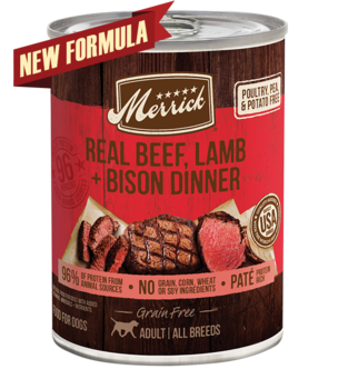 Merrick Grain Free Real Beef, Lamb + Bison Dinner Canned Dog Food