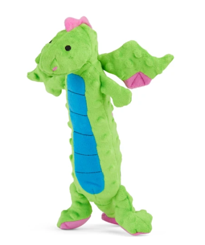 goDog Dragons Skinny Chew Guard Squeaky Plush Dog Toy-Green