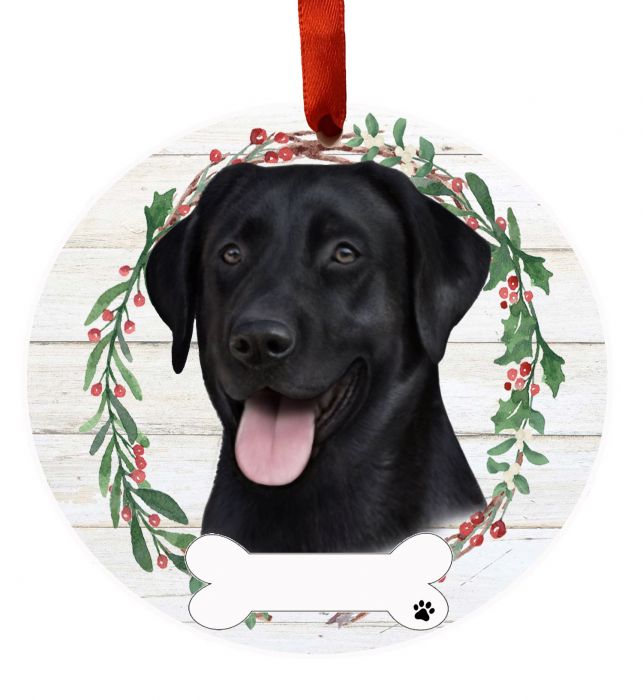E&S Imports Personalizable Christmas Wreath Ornament-Labrador Black