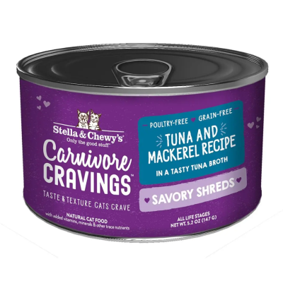 Stella & Chewy's Carnivore Cravings Savory Shreds Tuna & Mackerel Recipe Canned Cat Food