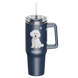 E&S Serengeti 40 oz Ultimate Stainless Steel Hot & Cold Tumbler-Bichon Frise