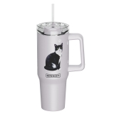 E&S Serengeti 40 oz Ultimate Stainless Steel Hot & Cold Tumbler-Black and White Cat