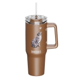 E&S Serengeti 40 oz Ultimate Stainless Steel Hot & Cold Tumbler-Silver Tabby Cat