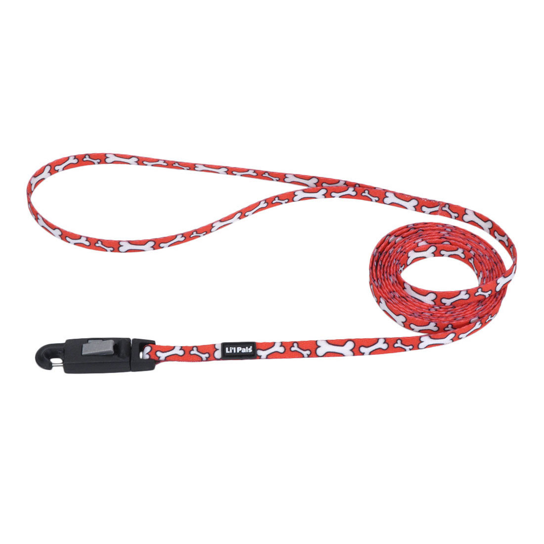 Li'l Pals Patterned Dog Leash with E-Z Snap 3/8"-Red and White Bones