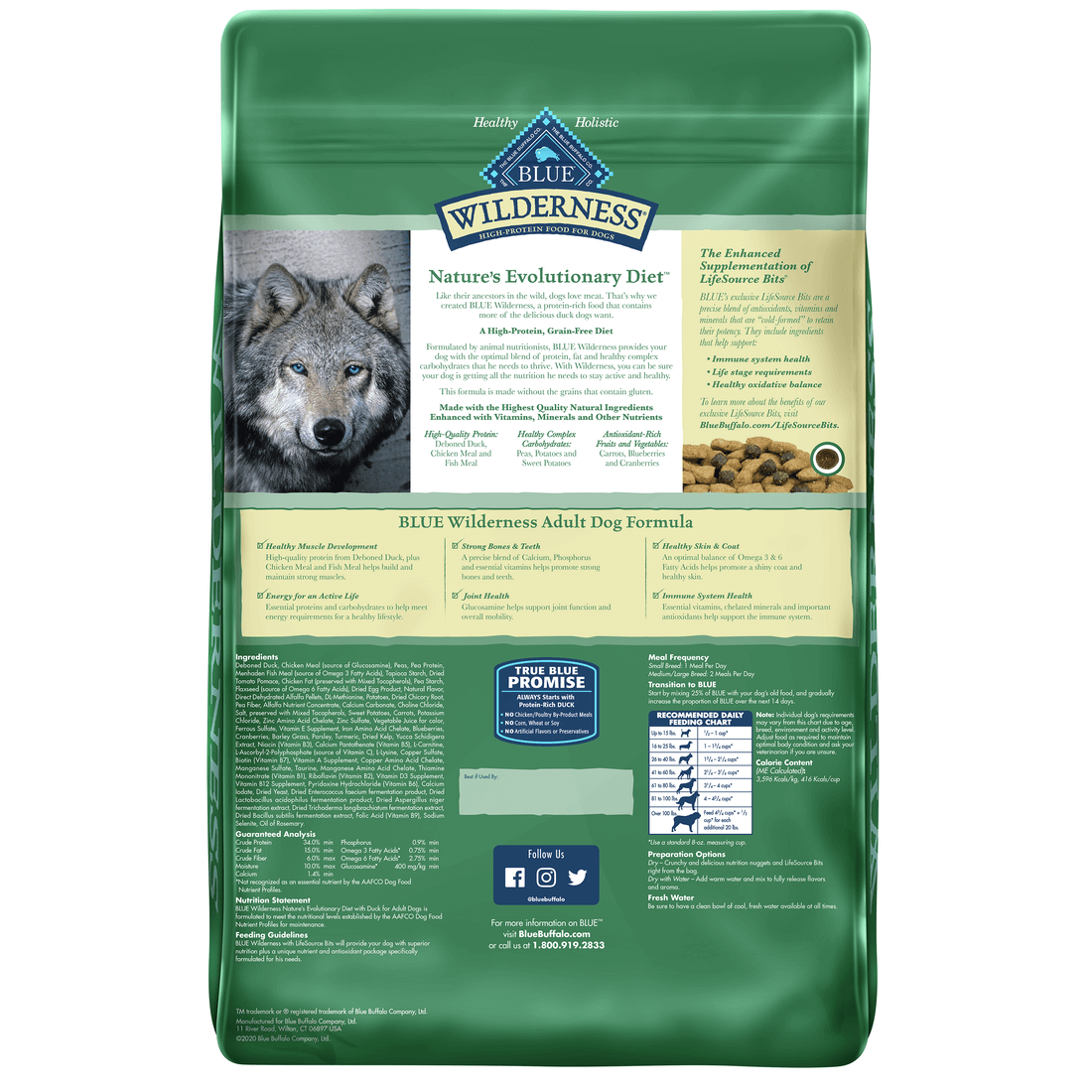Back view of Blue Buffalo Wilderness Dog Food - Adult Grain-Free Duck 24lbs