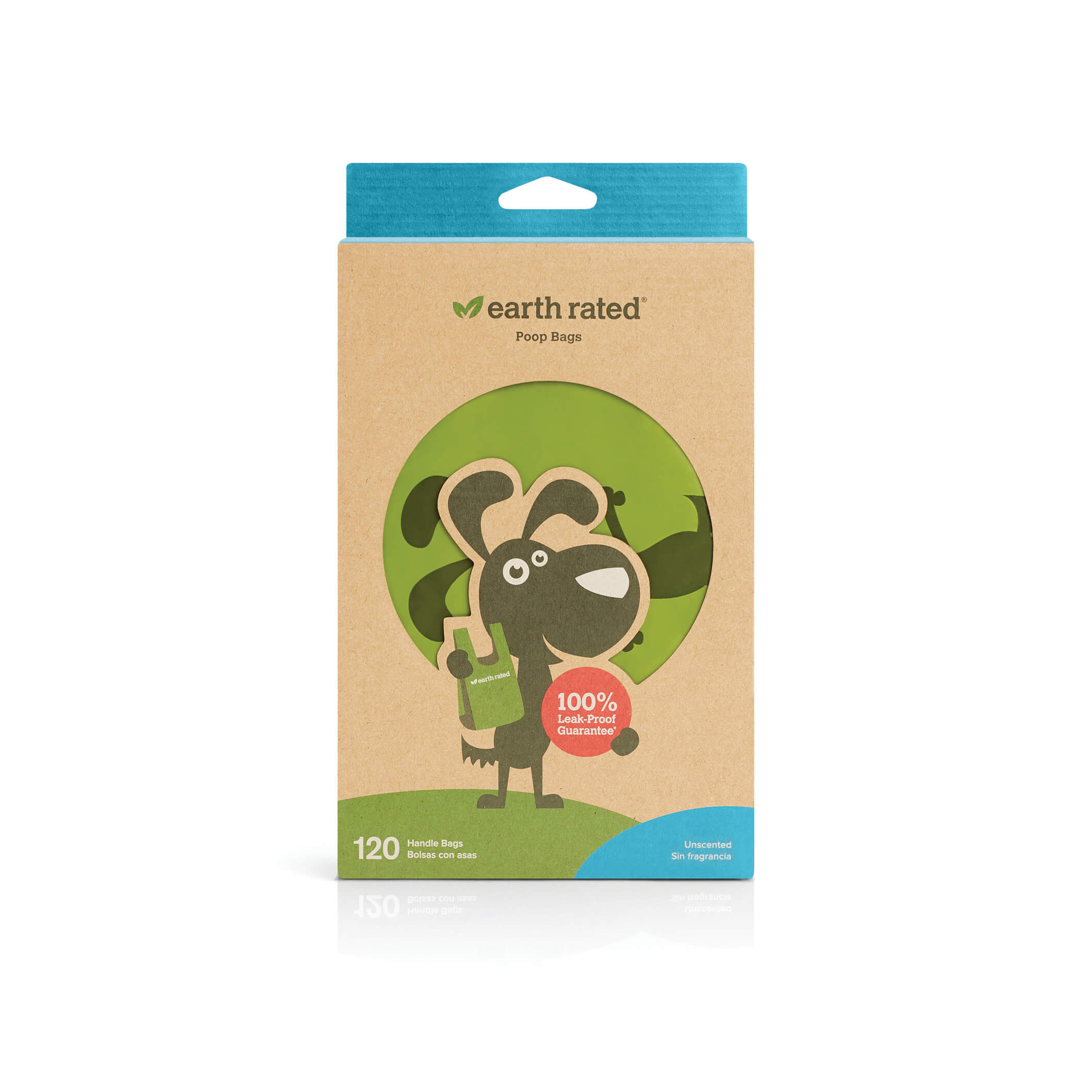 Front of earth rated green dog waste bags 120 count unscented poop bags with handles
