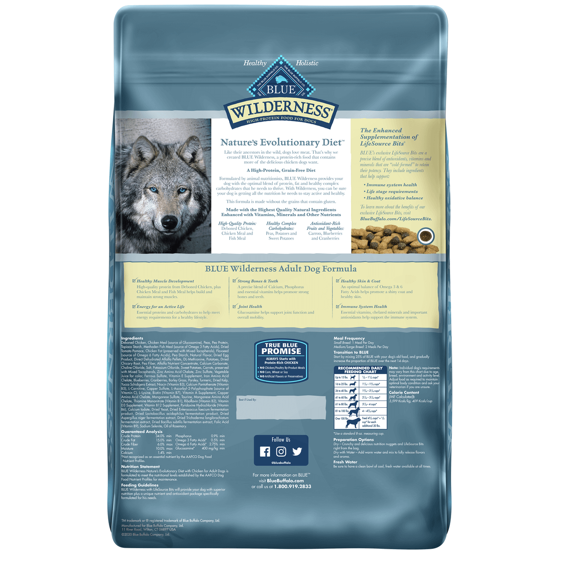 Back view of Blue Buffalo Wilderness Dog Food - Adult Grain-Free Chicken 24lbs