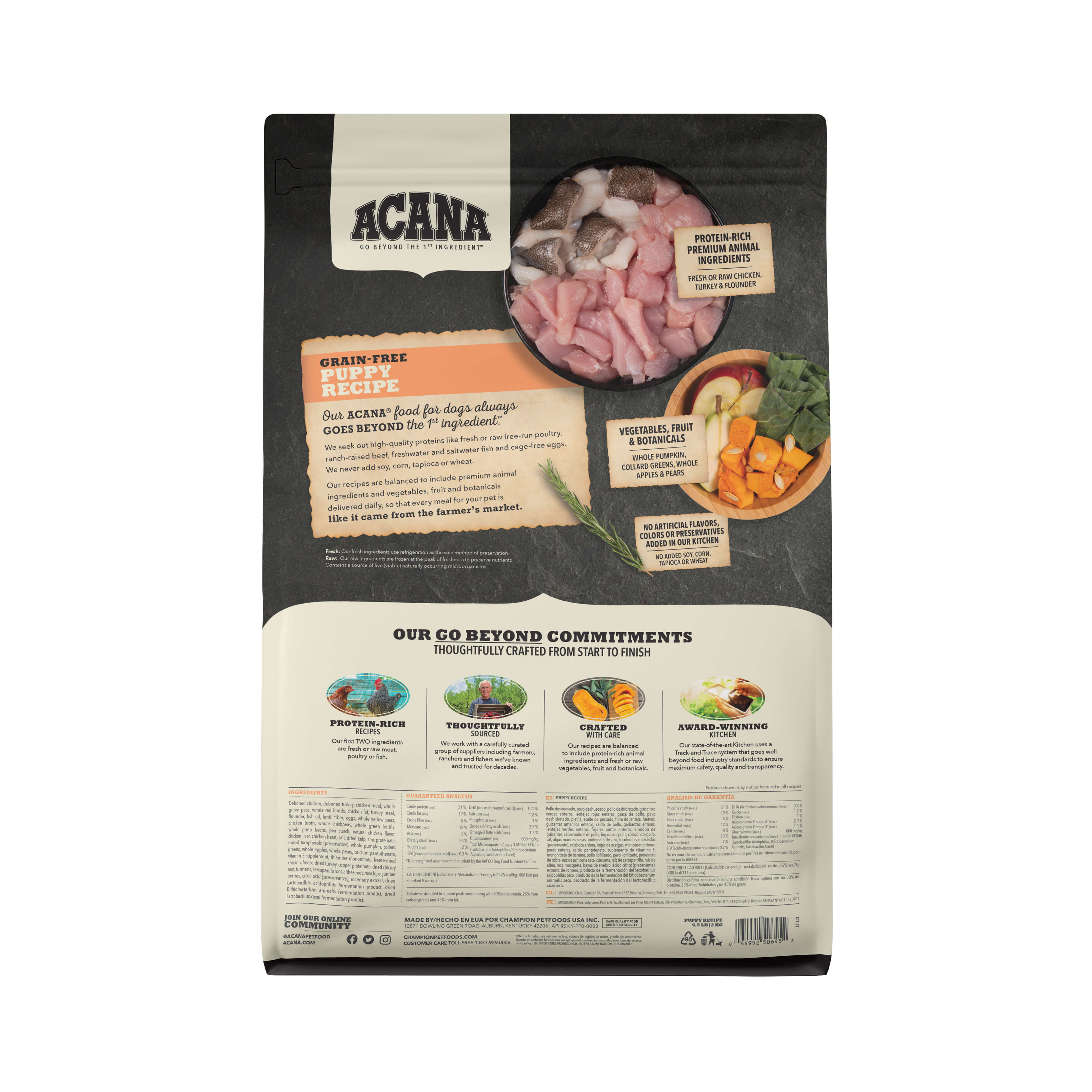 Back of ACANA Dog Food - Heritage Puppy and Junior 4.5lbs