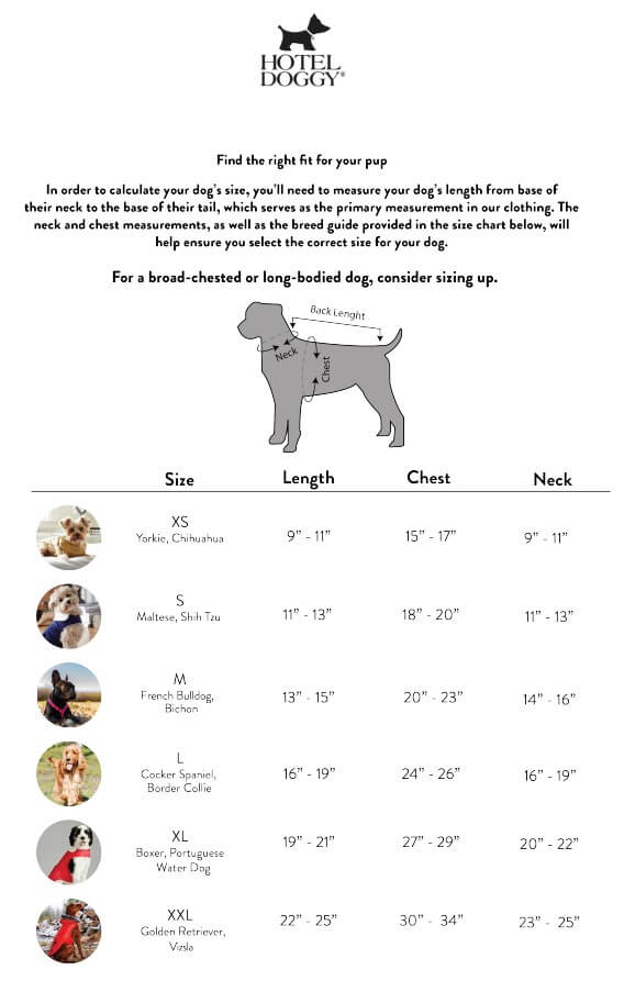 hotel doggy size chart