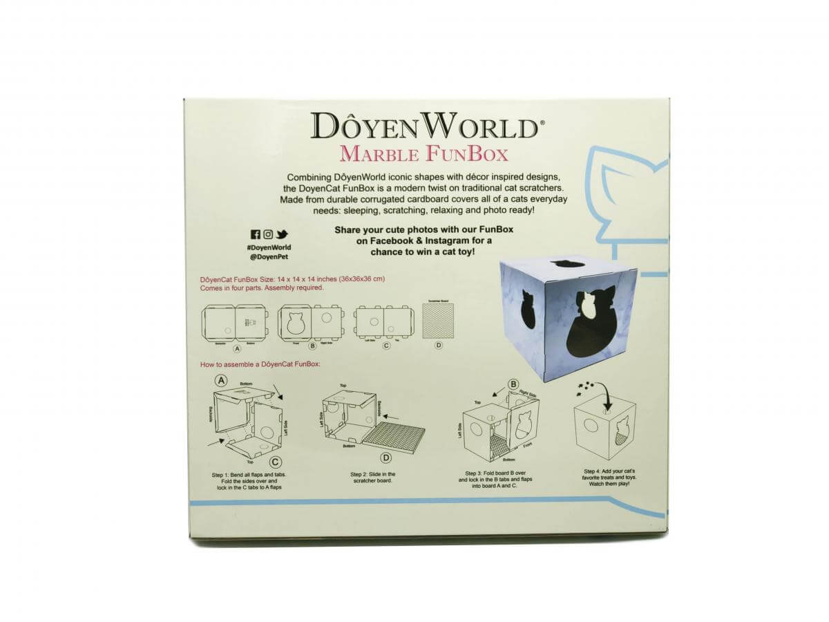 Back of doyenworld cat hide - doyencat funbox marble packaging