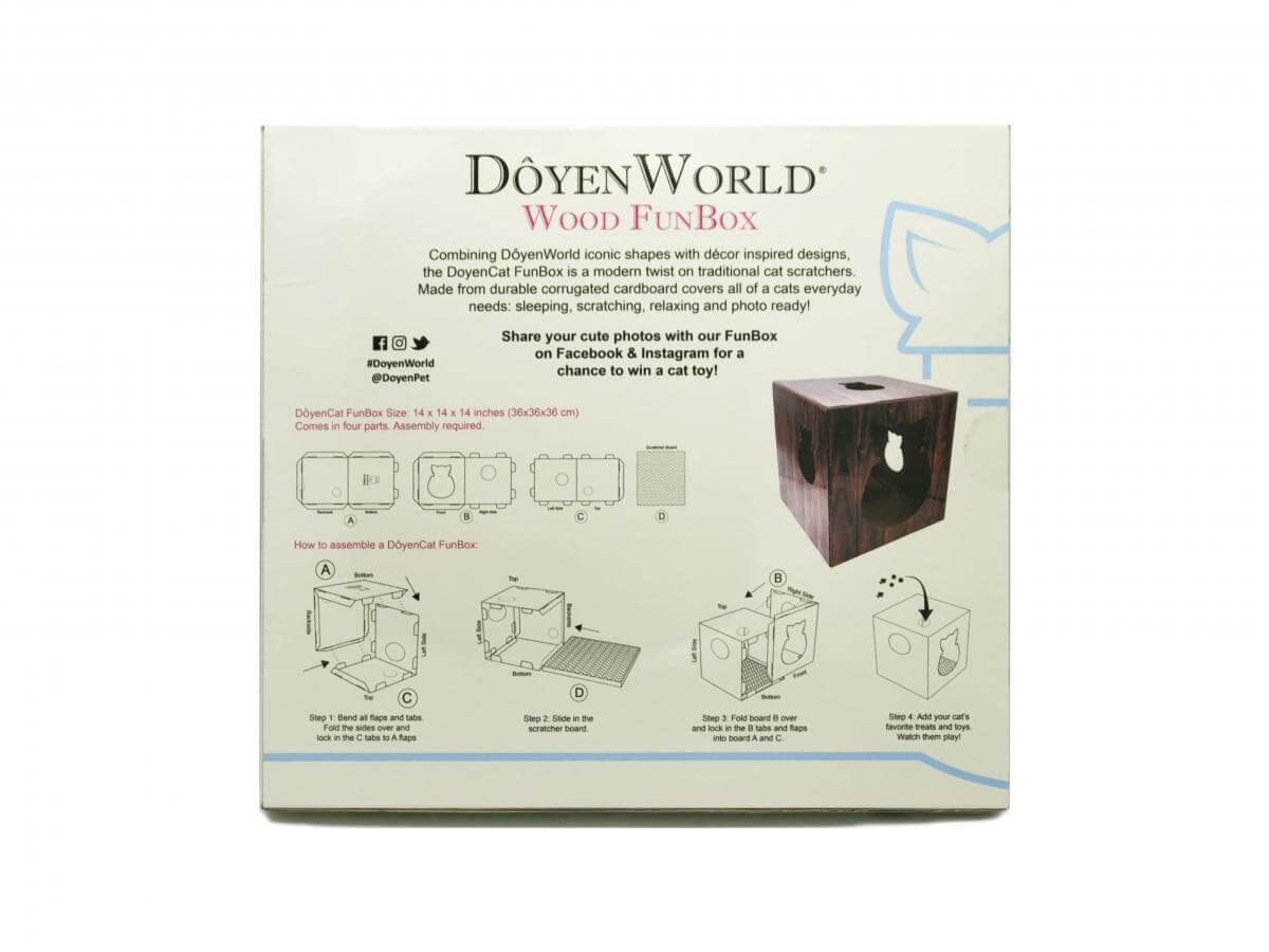 Back of doyenworld cat hide - doyencat funbox wood packaging