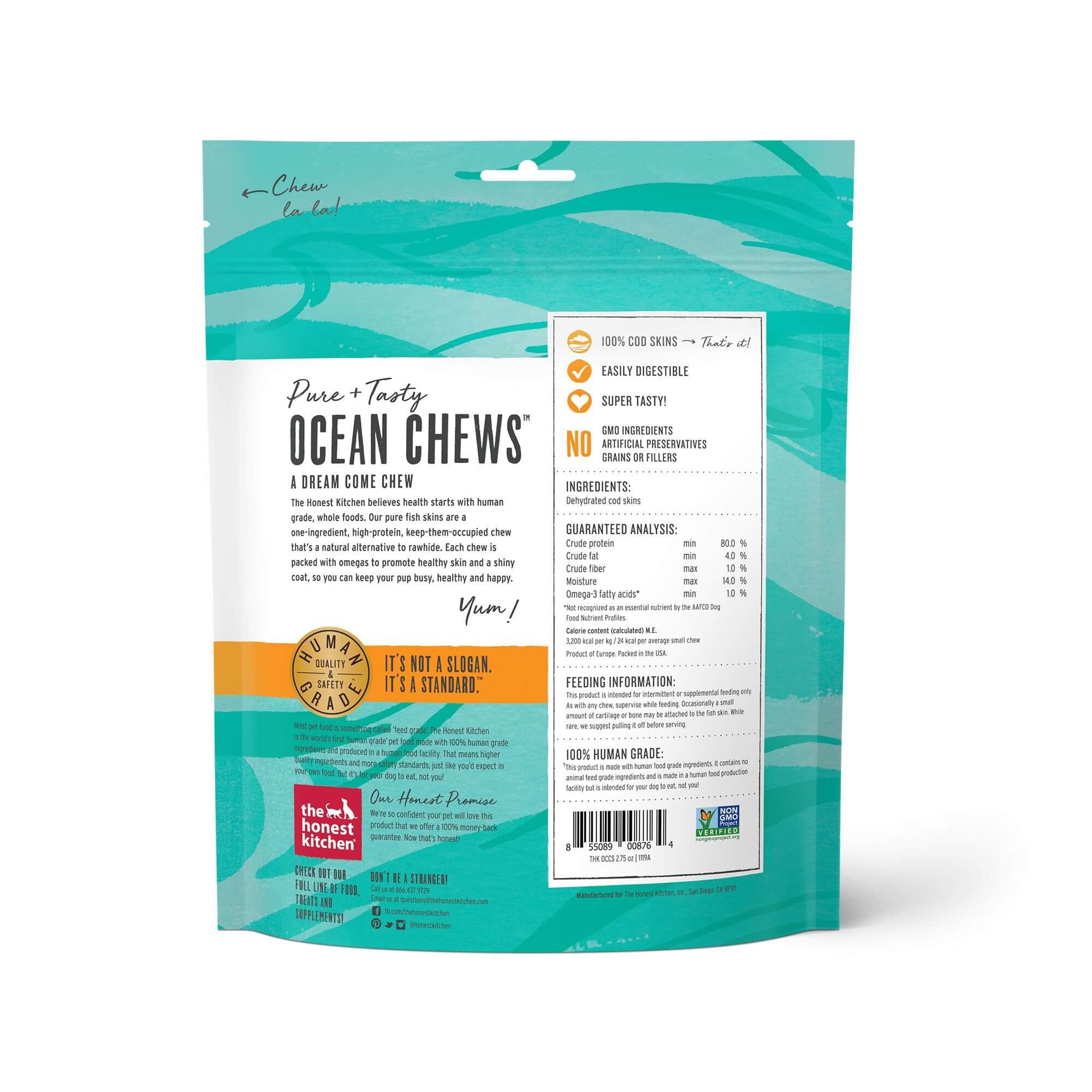 The Honest Kitchen ocean chews cod back of 2.75 oz bag dog treat