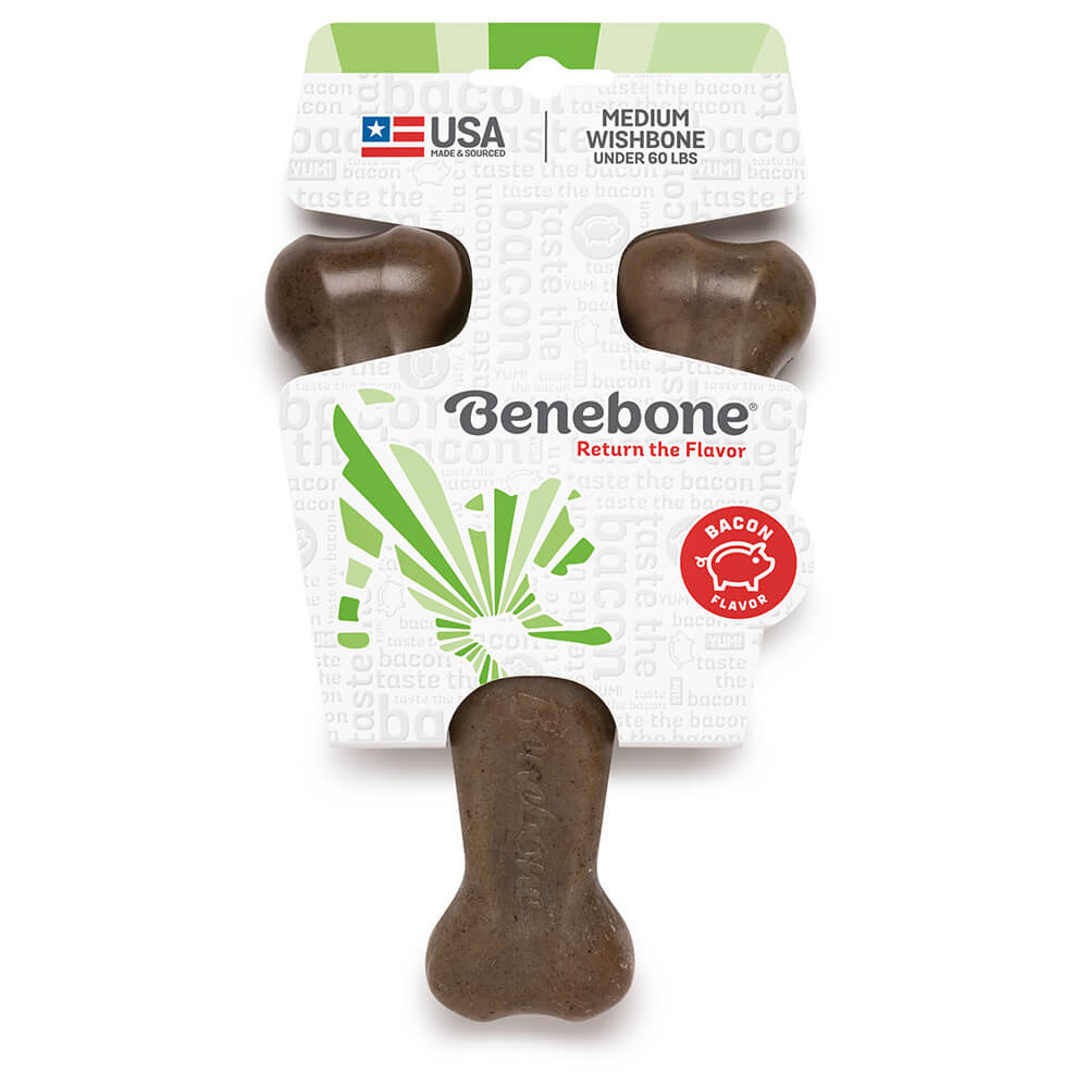 Front of Benebone Dog Chew Toy - Wishbone - Bacon - Medium